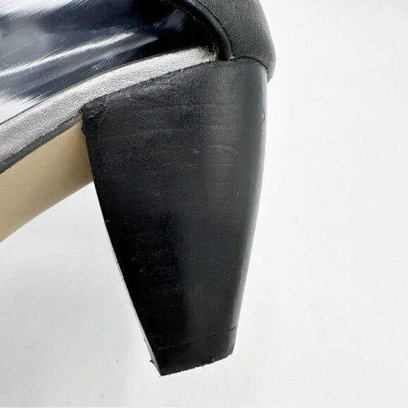 All Black Brand Women’s Black Leather Chunky Ankle Strap Sandal Slvr Micro Studs - Picture 10 of 11